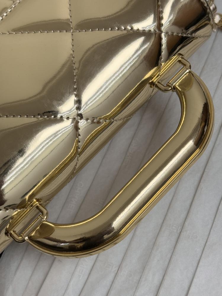 Chanel Mini Glossy Quilted Top Handle Flap Bag