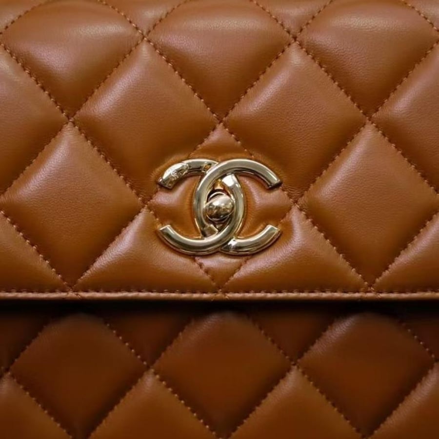 Chanel Quilted Top Handle Flap Bag with Metal Plate
