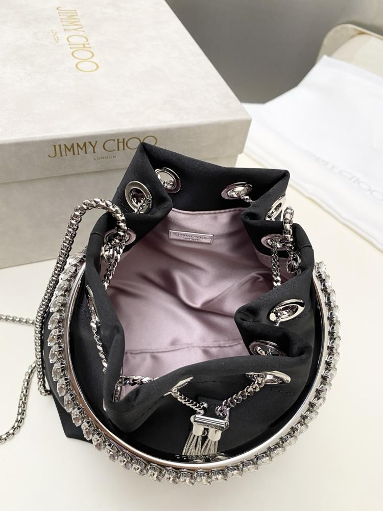 Jimmy Choo Bon Bon Satin & Crystal Embellished Bucket Bag Collection