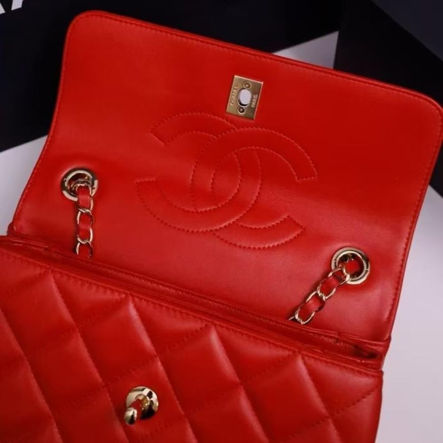 Chanel Quilted Top Handle Flap Bag with Metal Plate