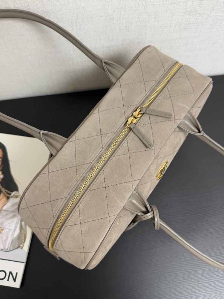 Chanel Quilted Suede Bowling Bag
