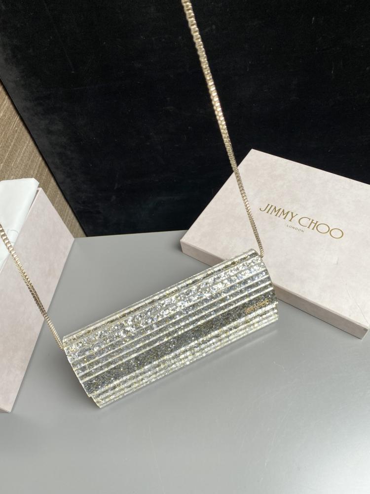 Jimmy Choo Structured Glitter Ribbed Clutch