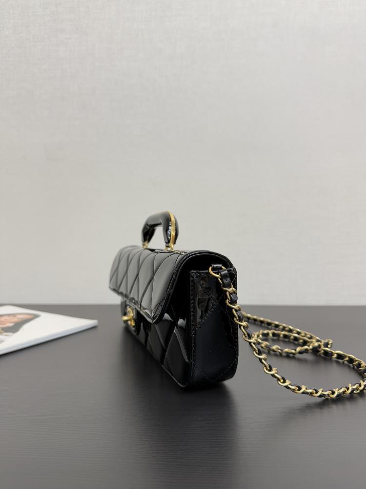 Chanel Glossy Quilted Top Handle Flap Bag