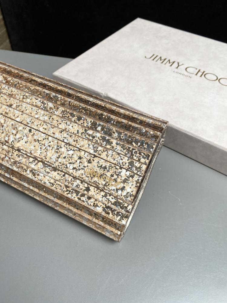 Jimmy Choo Structured Glitter Ribbed Clutch