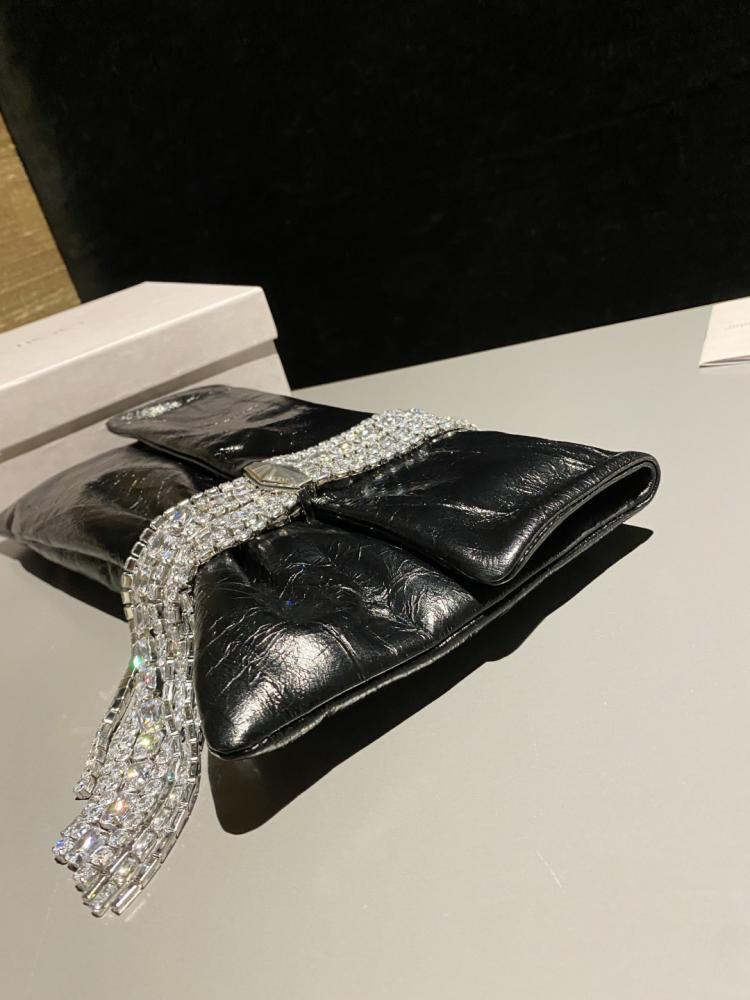 Jimmy Choo Crystal Fringe Crinkled Leather Clutch