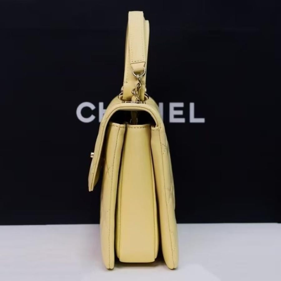 Chanel Quilted Top Handle Flap Bag with Metal Plate