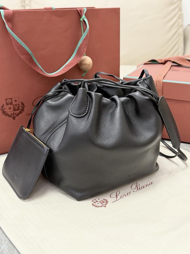 Loro Piana Bale Softy Drawstring Bucket Bag