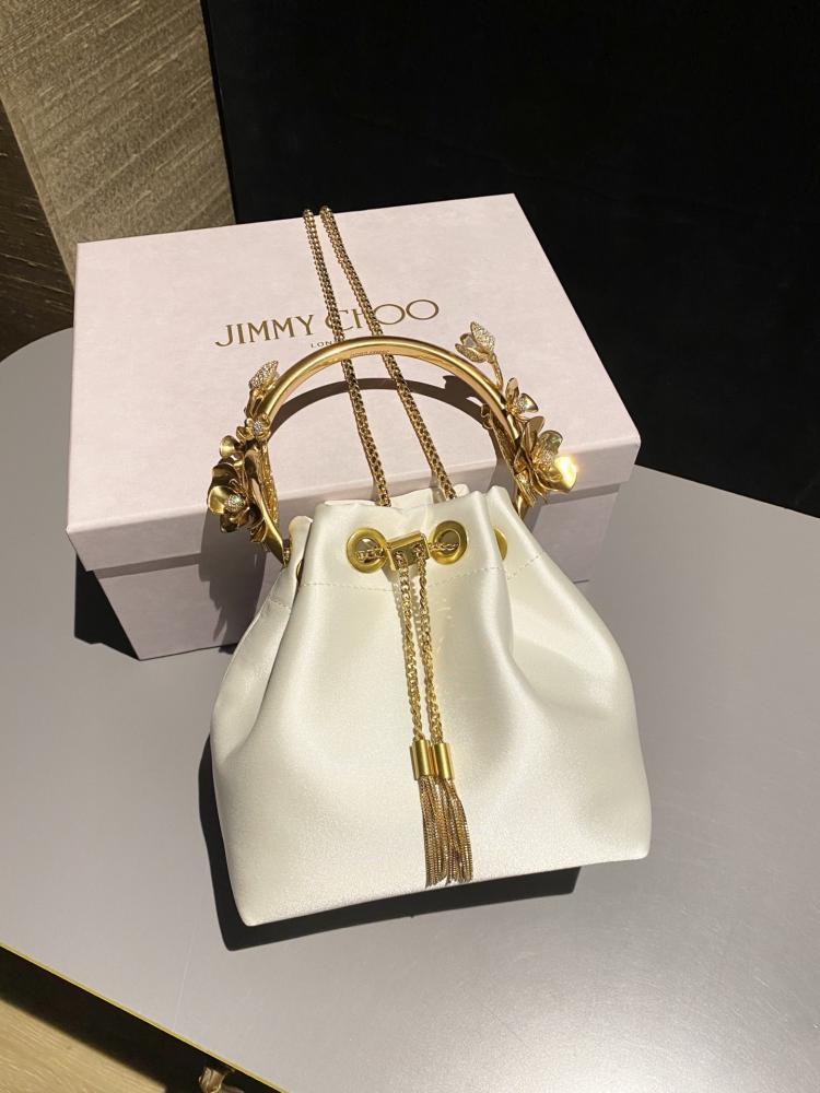 Jimmy Choo Floral Metal Handle Satin Bucket Bag