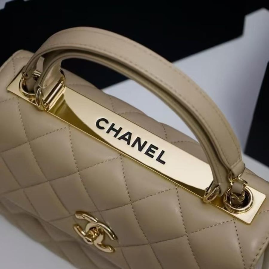 Chanel Quilted Top Handle Flap Bag with Metal Plate