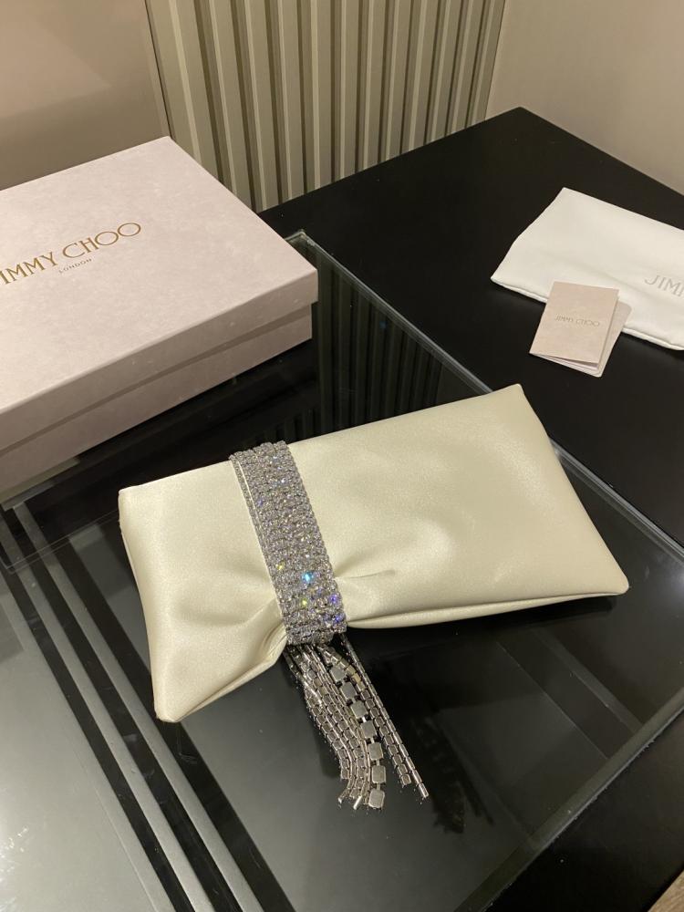 Jimmy Choo Crystal Fringe Crinkled Leather Clutch