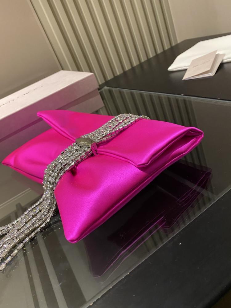 Jimmy Choo Crystal Fringe Crinkled Leather Clutch