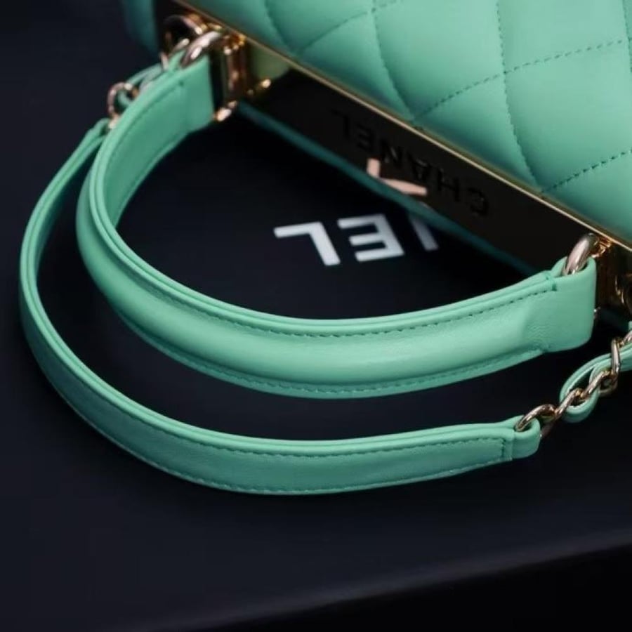 Chanel Quilted Top Handle Flap Bag with Metal Plate