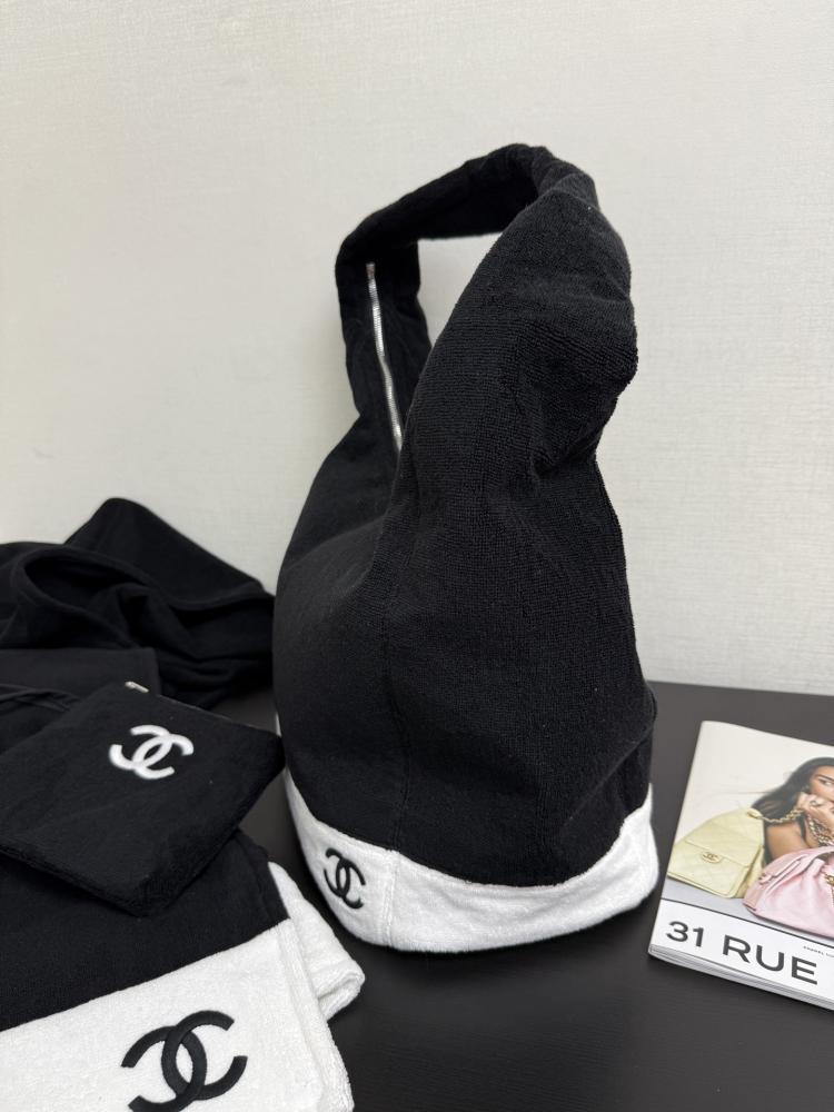 Chanel Terry Cotton Beach Bag Set with Pouch and Towel