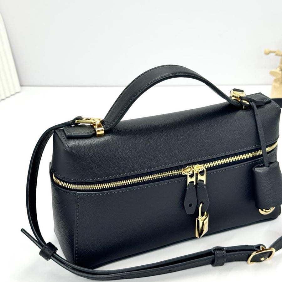 Loro Piana Smooth Leather Elongated Top Handle Bag