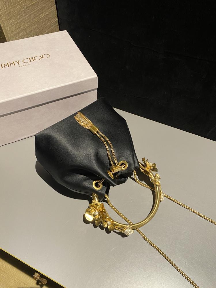 Jimmy Choo Floral Metal Handle Satin Bucket Bag