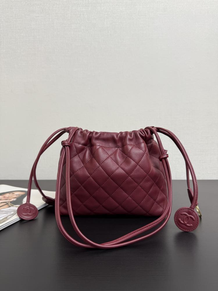 Chanel Quilted Leather Drawstring Pouch