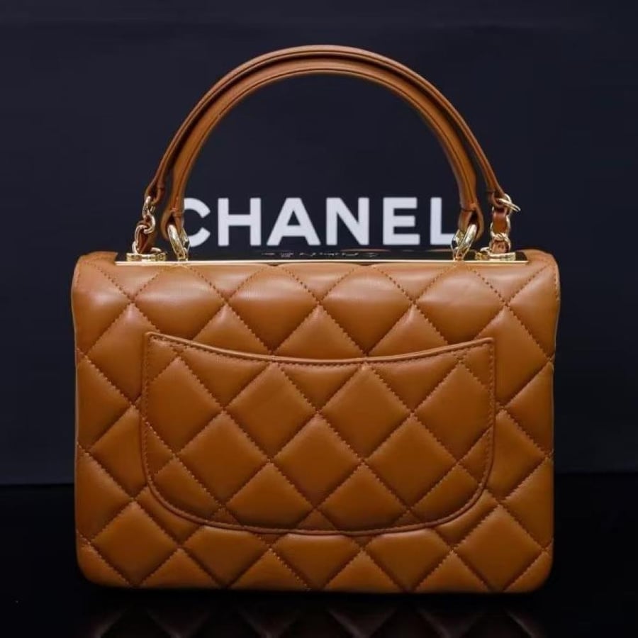 Chanel Quilted Top Handle Flap Bag with Metal Plate