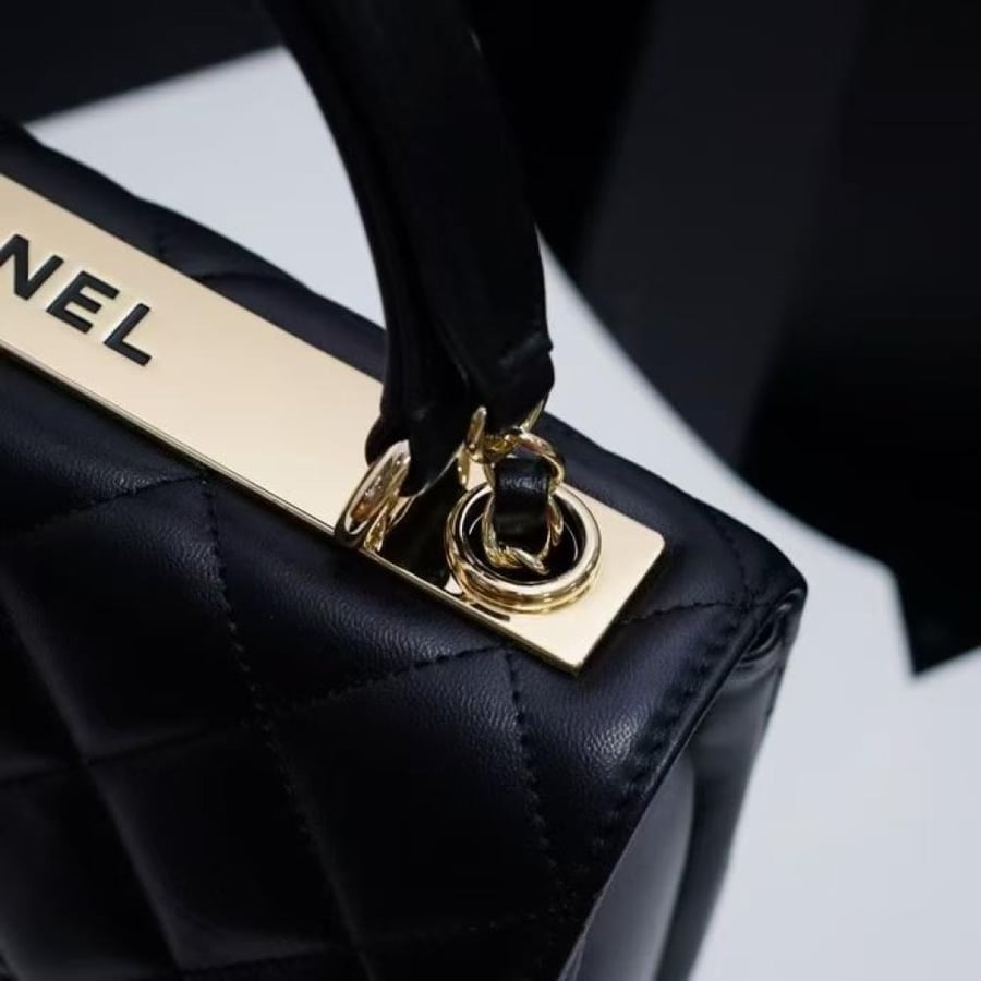 Chanel Quilted Top Handle Flap Bag with Metal Plate