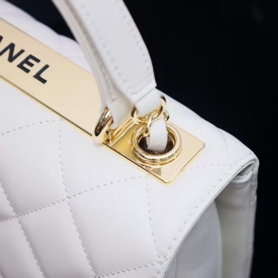 Chanel Quilted Top Handle Flap Bag with Metal Plate