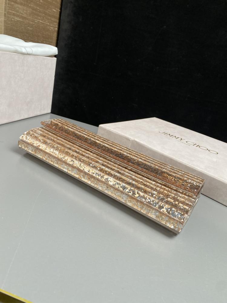 Jimmy Choo Structured Glitter Ribbed Clutch