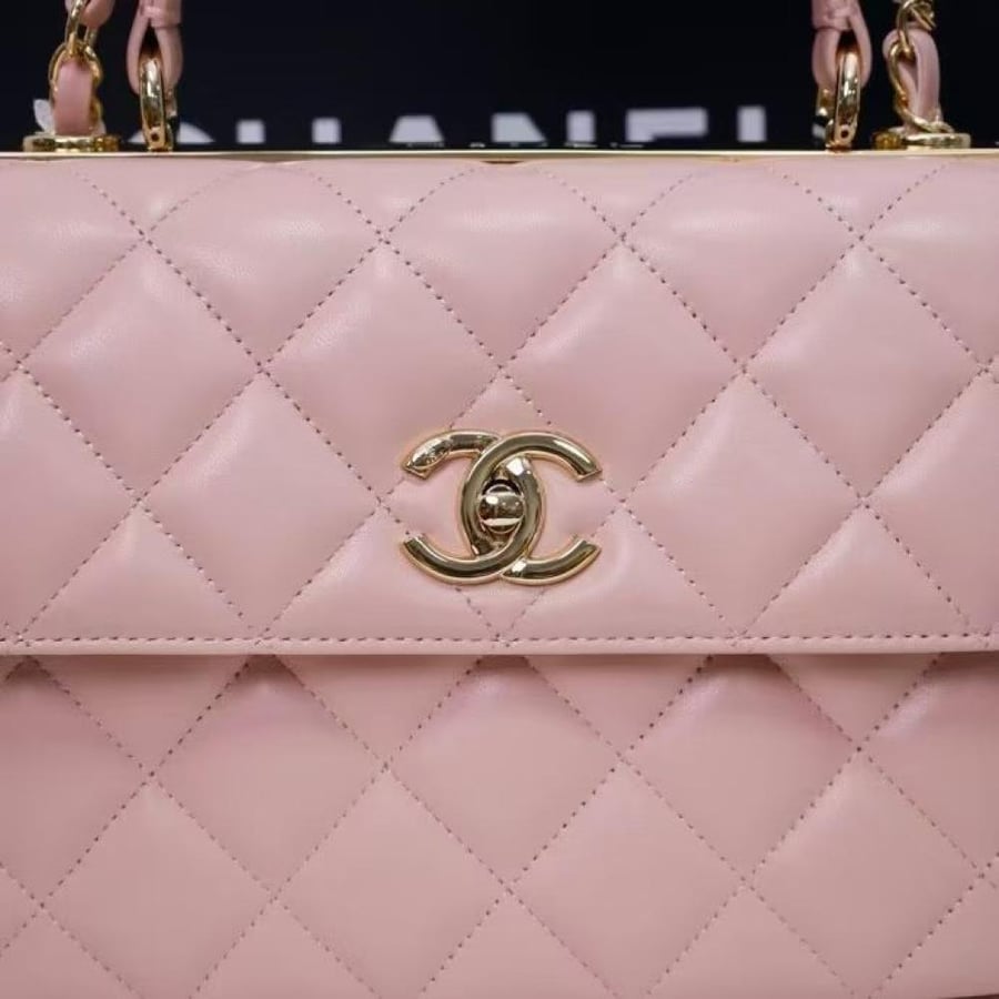 Chanel Quilted Top Handle Flap Bag with Metal Plate