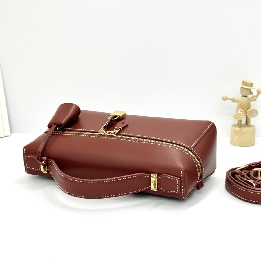 Loro Piana Smooth Leather Elongated Top Handle Bag