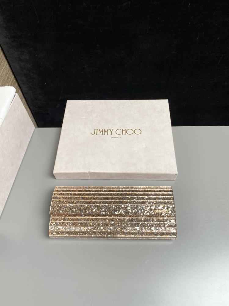 Jimmy Choo Structured Glitter Ribbed Clutch