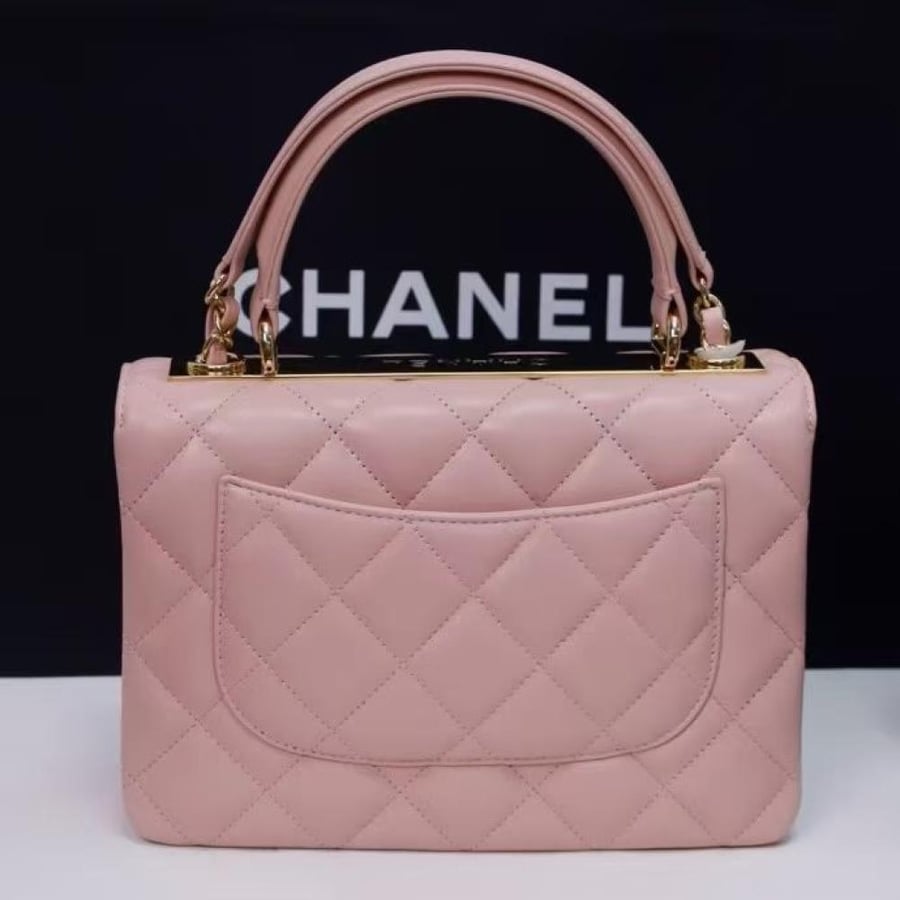 Chanel Quilted Top Handle Flap Bag with Metal Plate