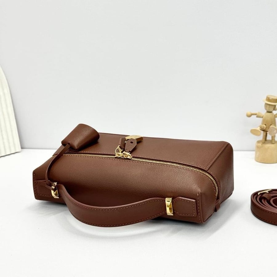 Loro Piana Smooth Leather Elongated Top Handle Bag