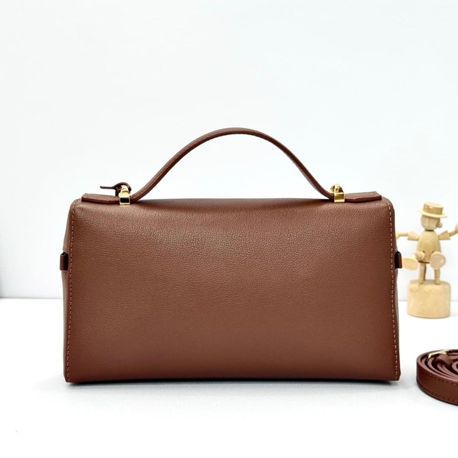 Loro Piana Smooth Leather Elongated Top Handle Bag