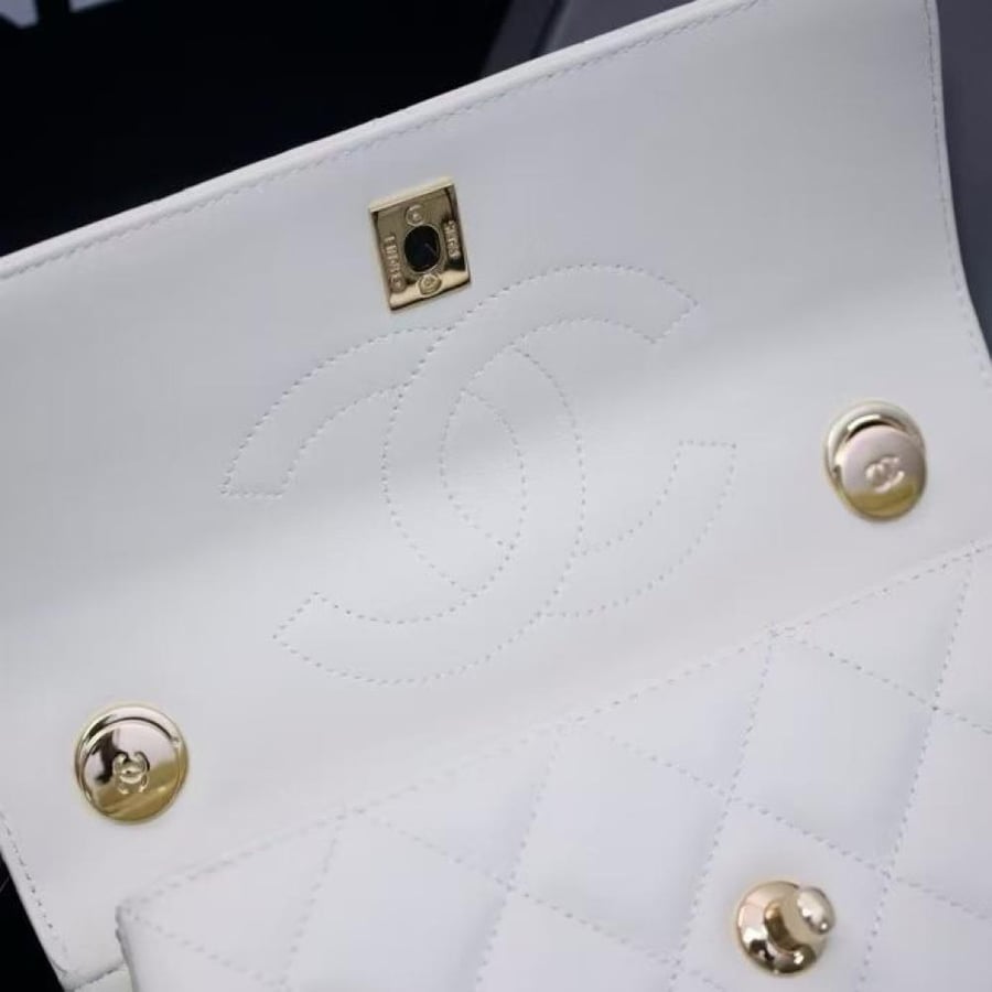 Chanel Quilted Top Handle Flap Bag with Metal Plate