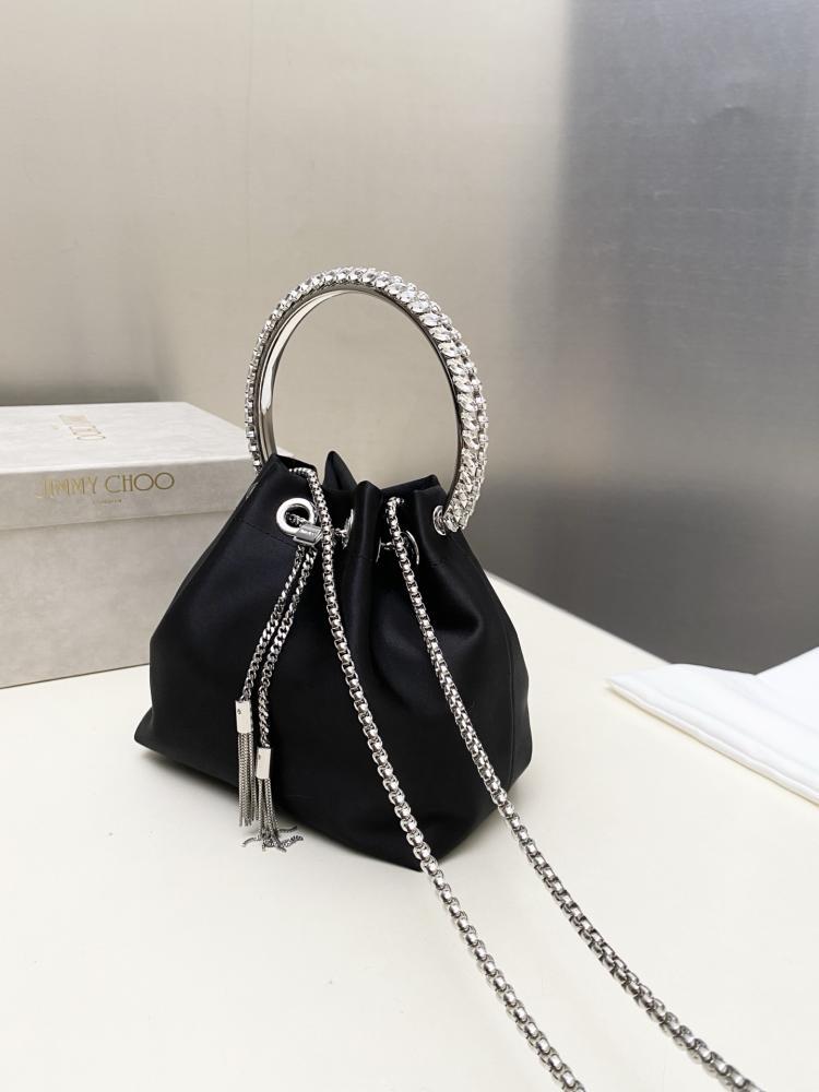 Jimmy Choo Bon Bon Satin & Crystal Embellished Bucket Bag Collection