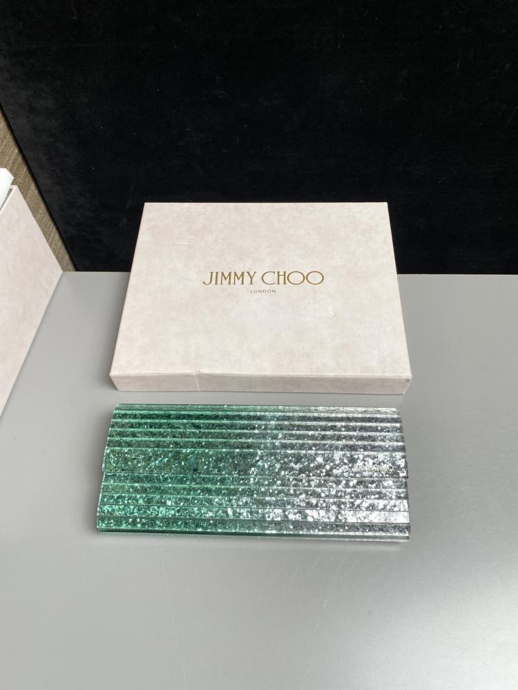 Jimmy Choo Structured Glitter Ribbed Clutch