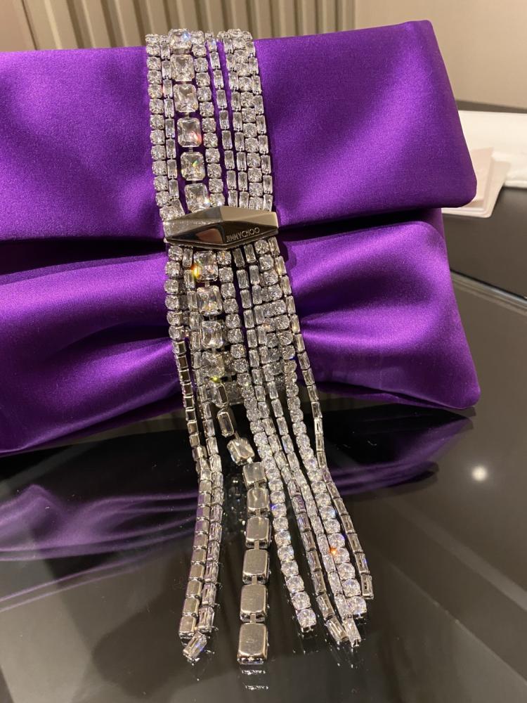 Jimmy Choo Crystal Fringe Crinkled Leather Clutch
