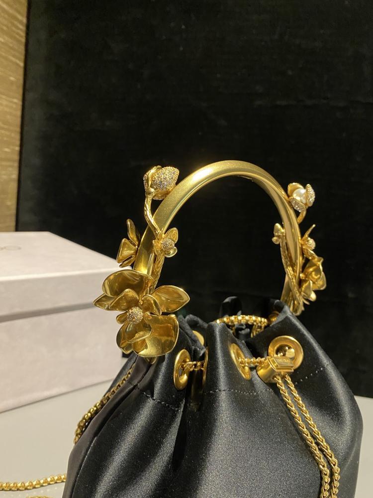 Jimmy Choo Floral Metal Handle Satin Bucket Bag