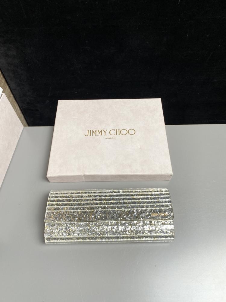 Jimmy Choo Structured Glitter Ribbed Clutch
