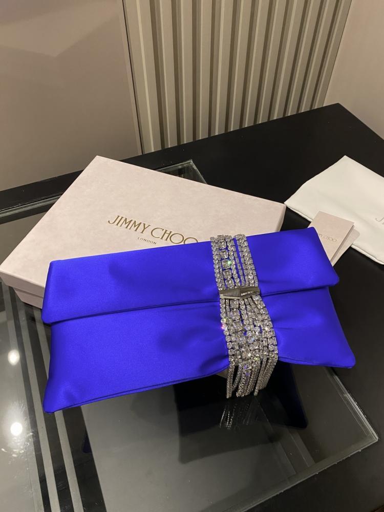Jimmy Choo Crystal Fringe Crinkled Leather Clutch