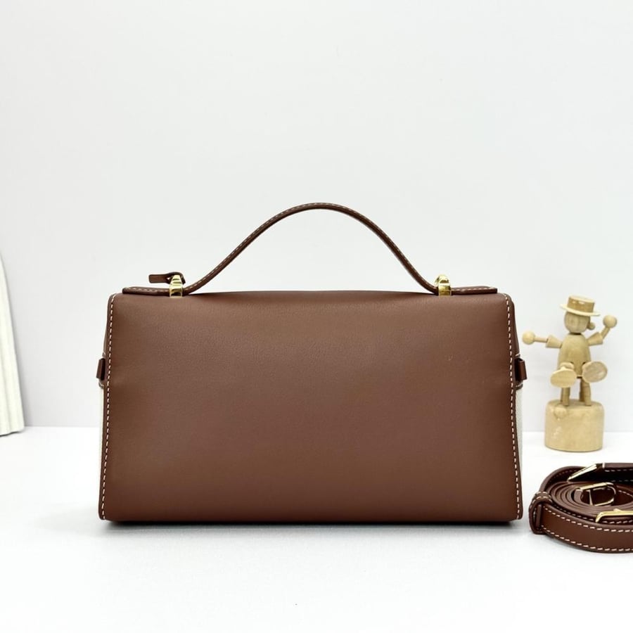 Loro Piana Smooth Leather Elongated Top Handle Bag