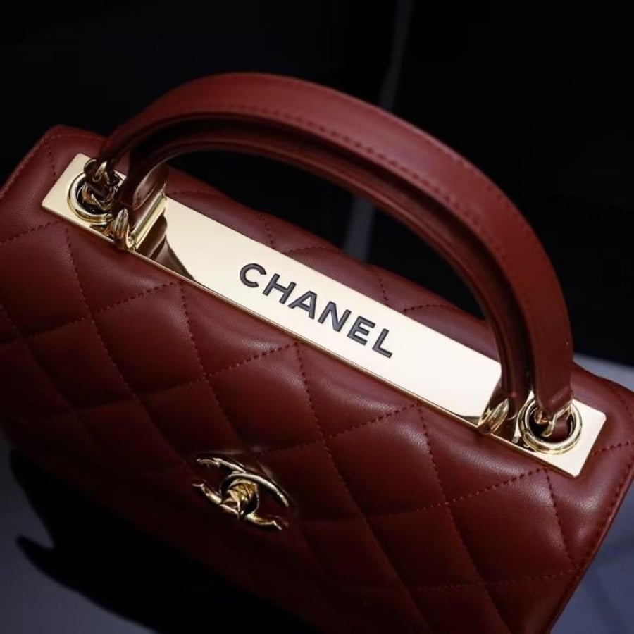 Chanel Quilted Top Handle Flap Bag with Metal Plate