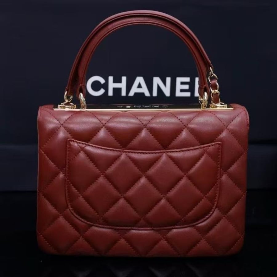 Chanel Quilted Top Handle Flap Bag with Metal Plate