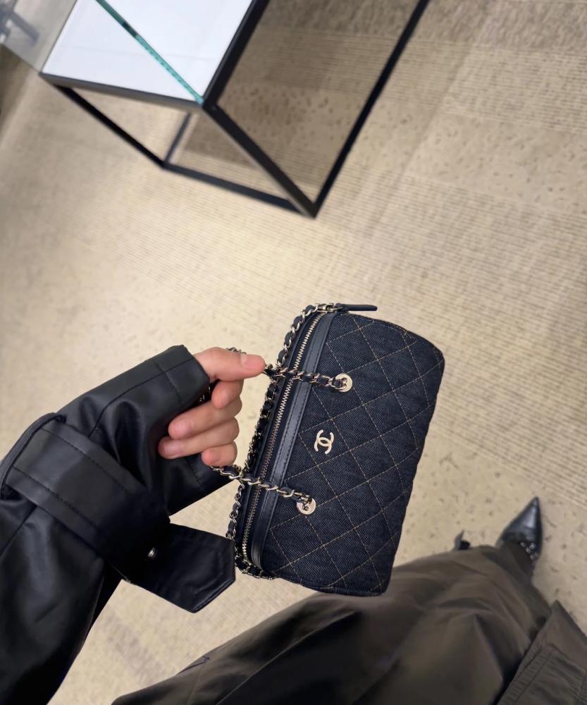 Chanel Quilted Denim Cylindrical Bag