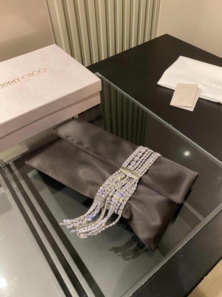 Jimmy Choo Crystal Fringe Crinkled Leather Clutch