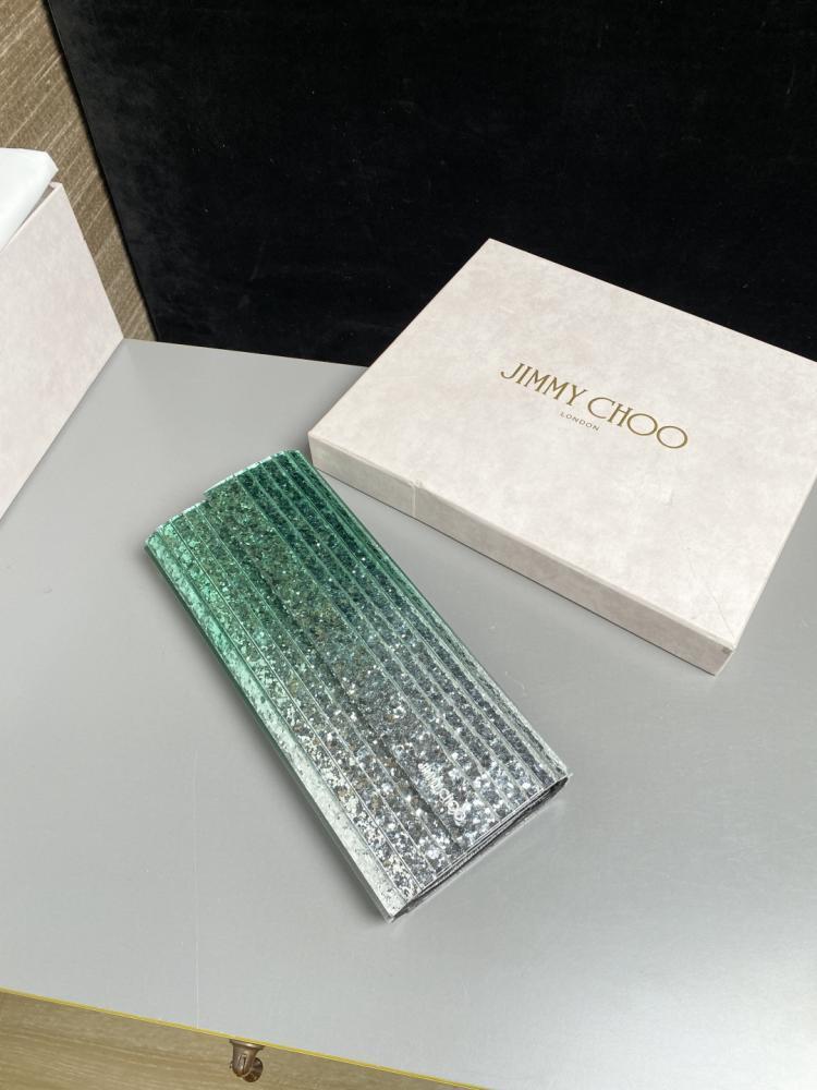 Jimmy Choo Structured Glitter Ribbed Clutch