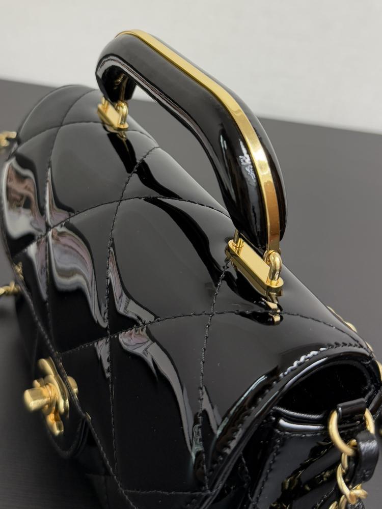 Chanel Mini Glossy Quilted Top Handle Flap Bag