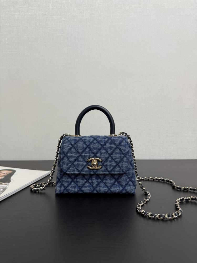 Chanel Mini Kelly Top Handle Quilted Denim Bag