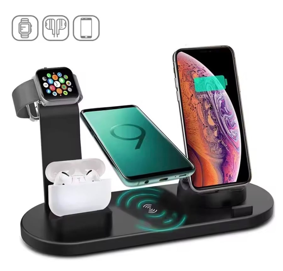 حامل شاحن لاسلكي 7 في 1 ومحطة شحن سريع لأجهزة iPhone 1-12 وApple Watch 9/8/7/6 وAirPods Pro 2/1، شواحن الهواتف