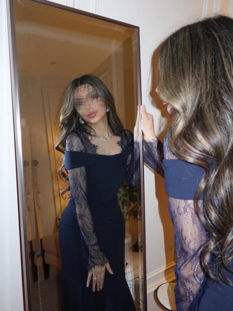 فستان سهره ناعم بأكمام دانتيل