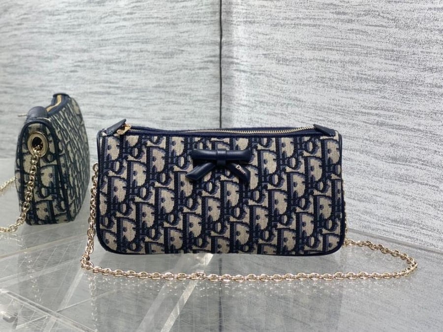 Dior Oblique Bow Pouch with Chain