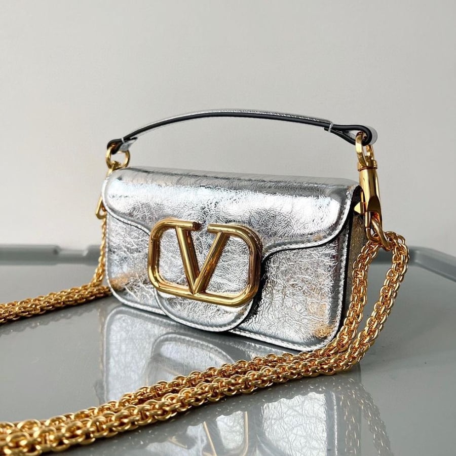 SMALL VALENTINO GARAVANI LOCÒ METALLIC CALFSKIN SHOULDER BAG