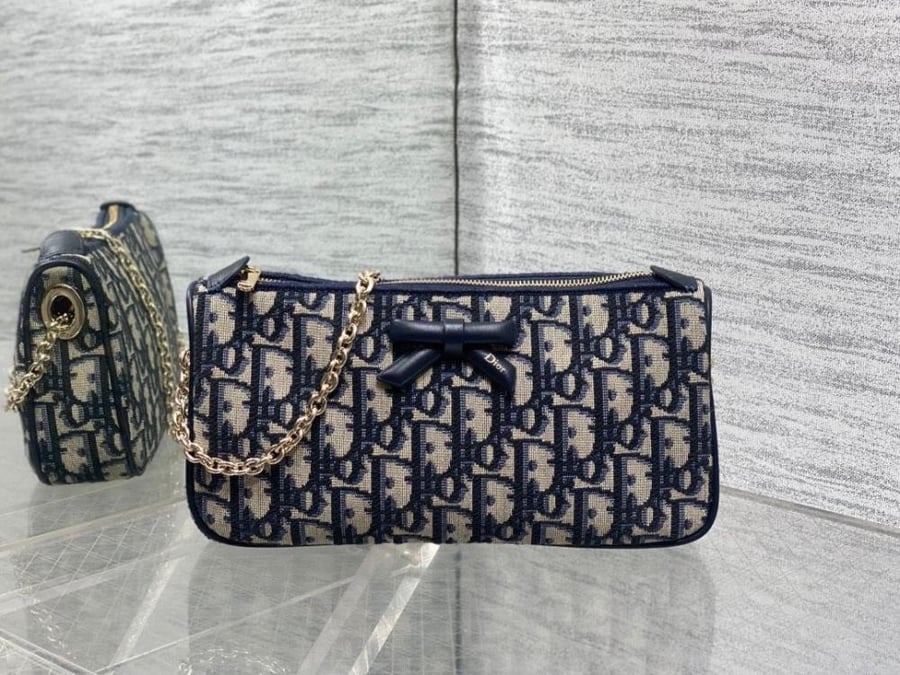 Dior Oblique Bow Pouch with Chain